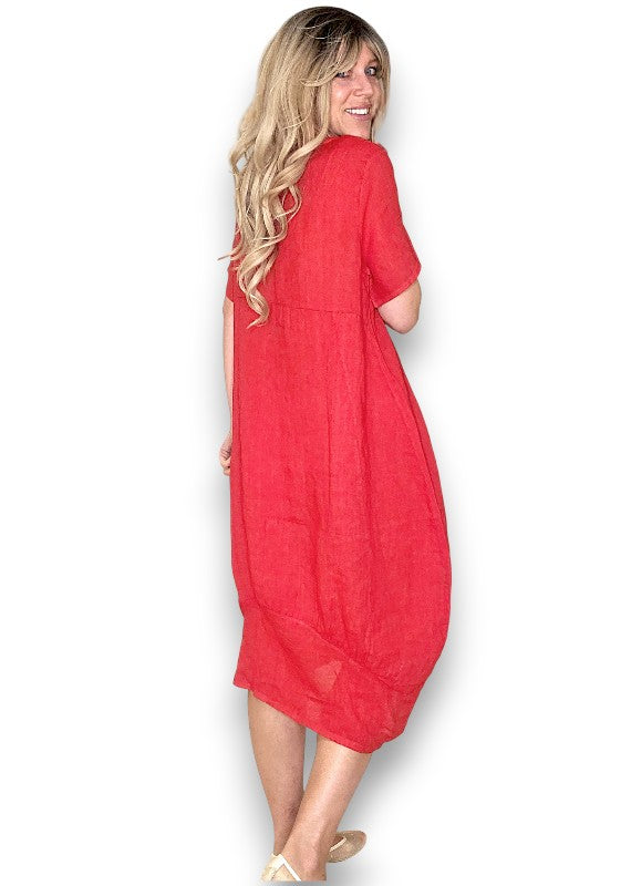 Red Mid Sleeve Maxi Dress