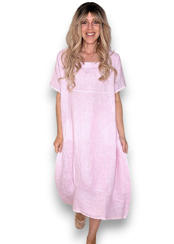 Bubbelgum Pink Mid Sleeve Maxi Dress