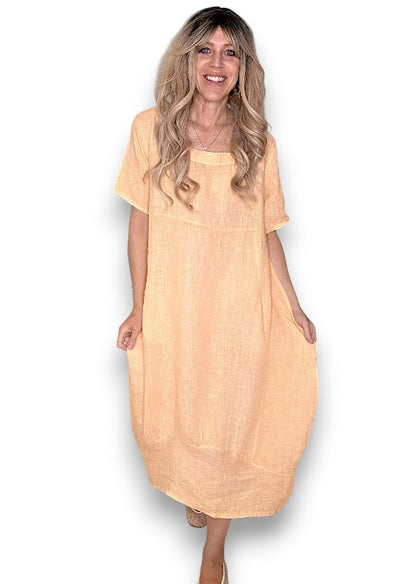 Bright Peach Mid Sleeve Maxi Dress