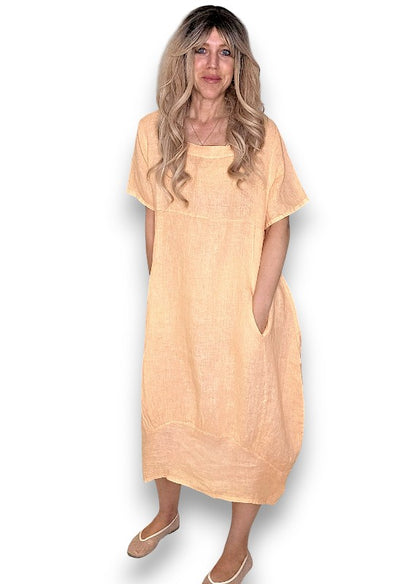 Bright Peach Mid Sleeve Maxi Dress