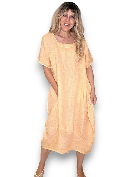 Bright Peach Mid Sleeve Maxi Dress