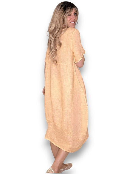 Bright Peach Mid Sleeve Maxi Dress