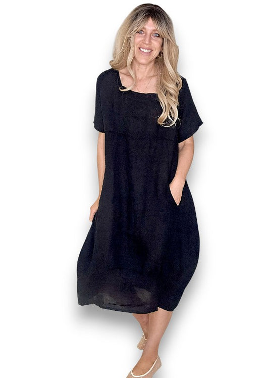 Black Mid Sleeve Maxi Dress