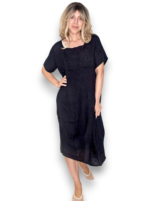 Black Mid Sleeve Maxi Dress