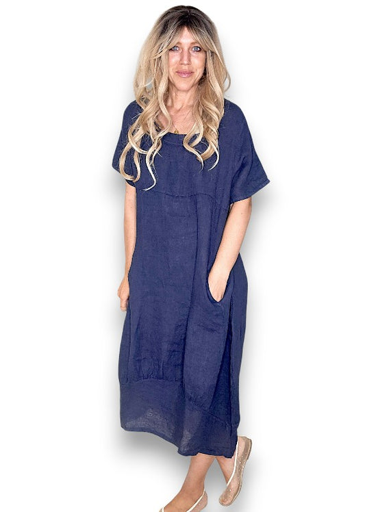 Navy Mid Sleeve Maxi Dress