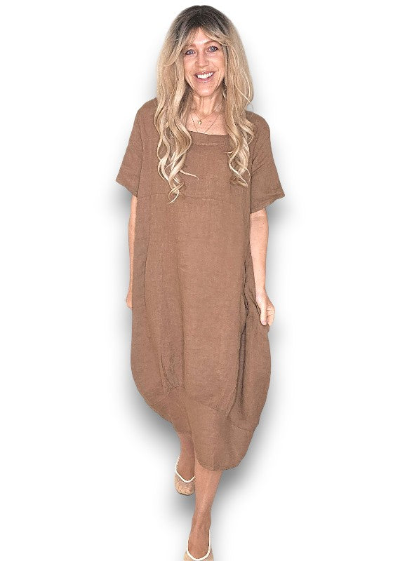 Coffee Mid Sleeve Maxi Dress