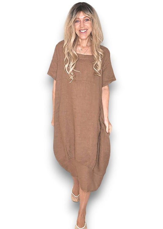 Coffee Mid Sleeve Maxi Dress