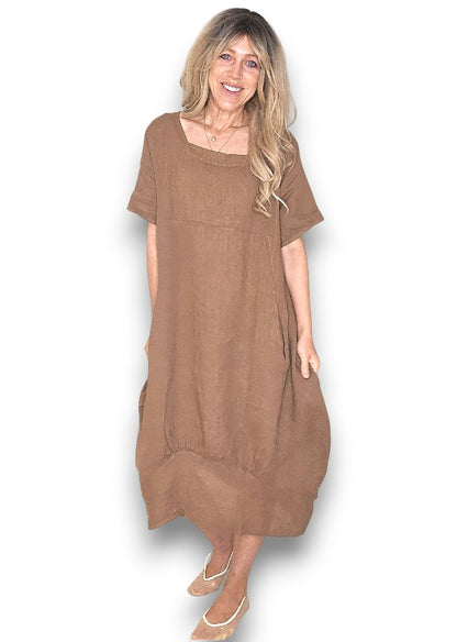 Coffee Mid Sleeve Maxi Dress