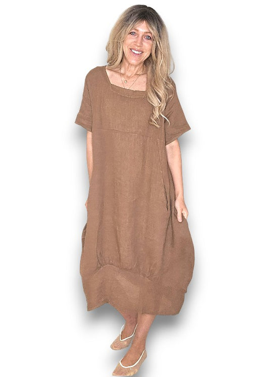 Coffee Mid Sleeve Maxi Dress