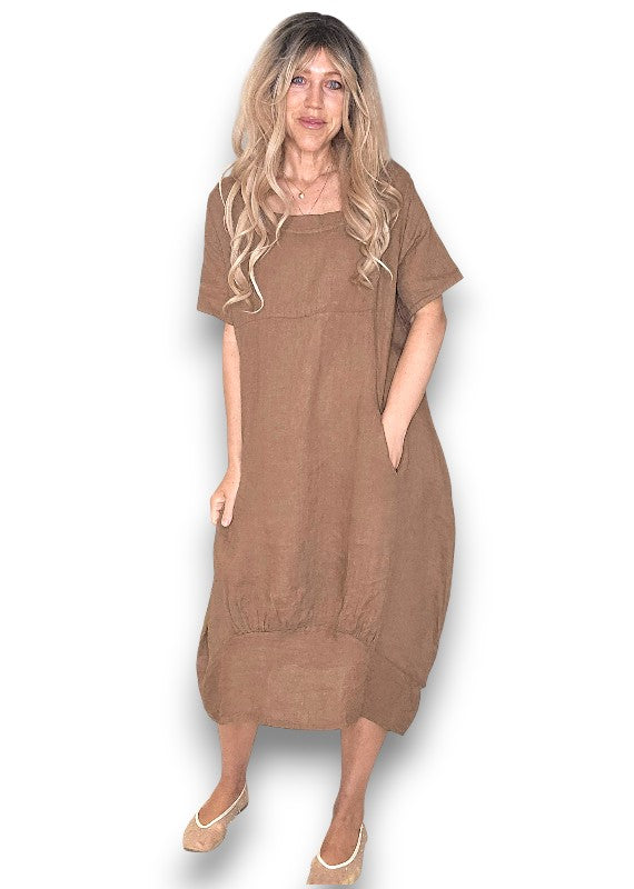 Coffee Mid Sleeve Maxi Dress