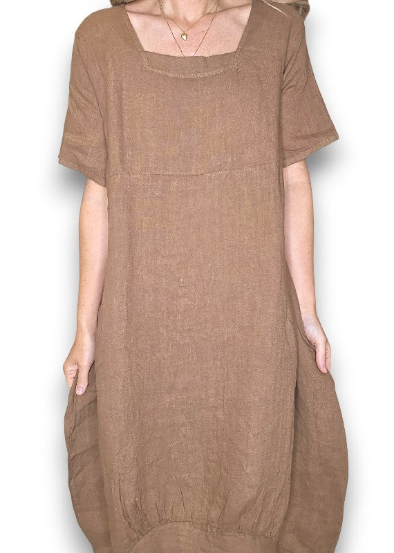 Coffee Mid Sleeve Maxi Dress