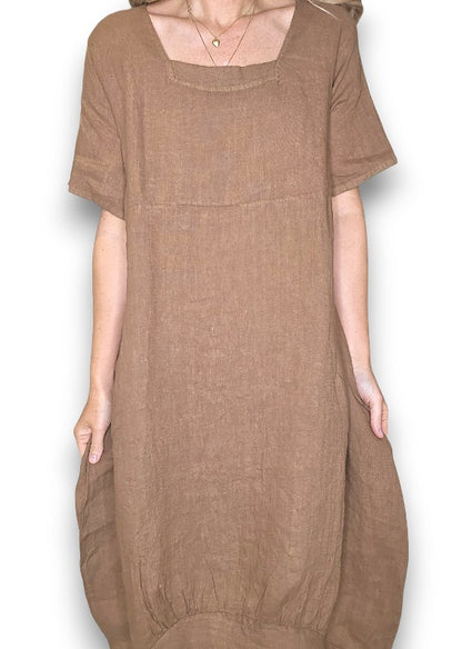 Coffee Mid Sleeve Maxi Dress