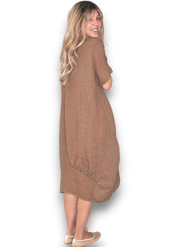 Coffee Mid Sleeve Maxi Dress