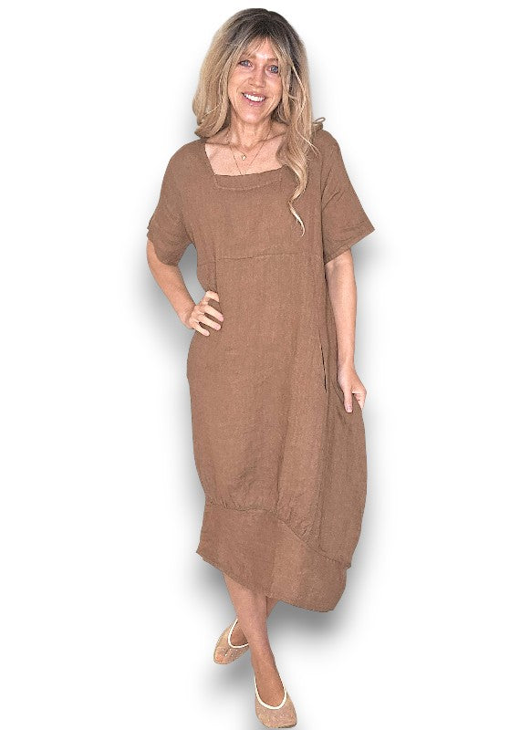 Coffee Mid Sleeve Maxi Dress