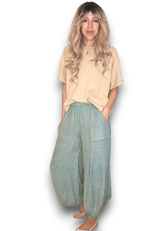 Sage Mini Button Linen Pants