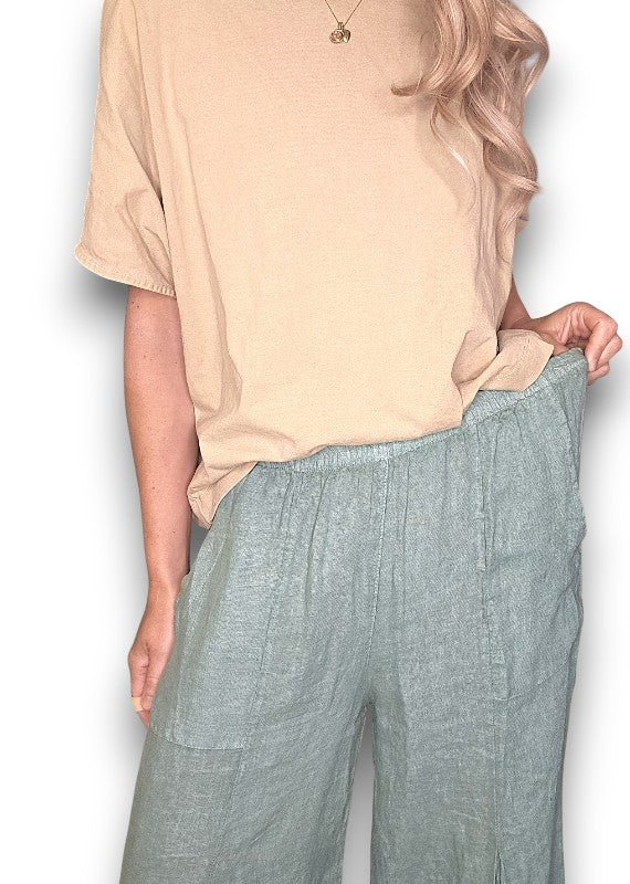 Sage Mini Button Linen Pants