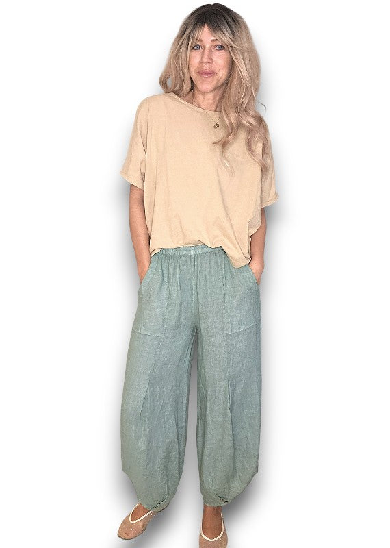 Sage Mini Button Linen Pants
