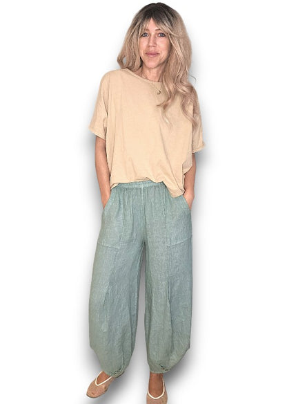 Sage Mini Button Linen Pants