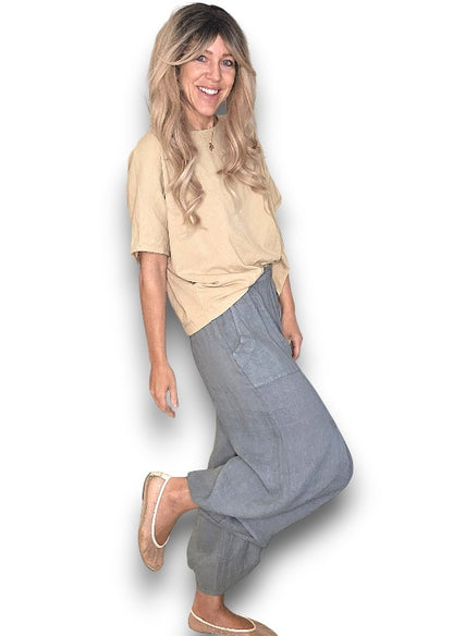 Grey Mini Button Linen Pants