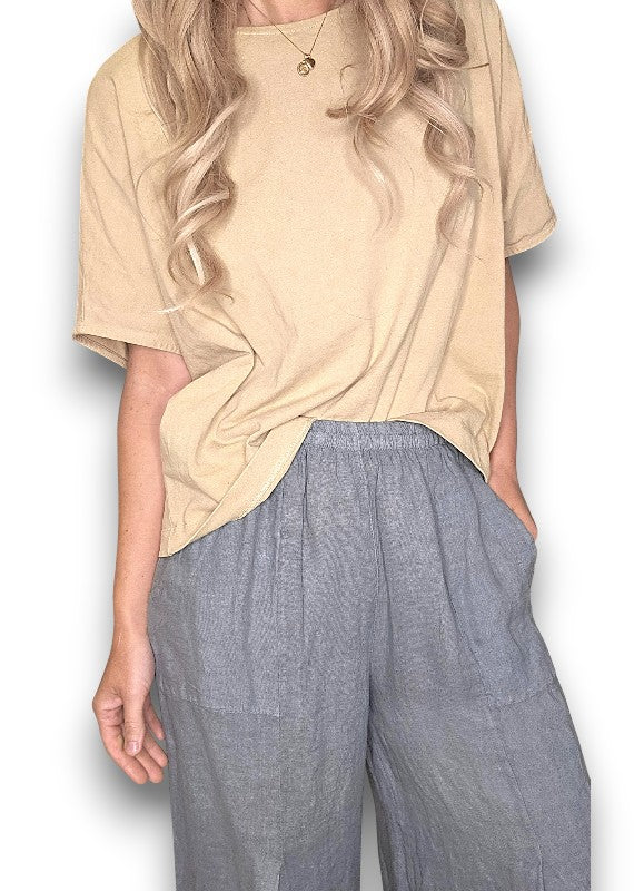 Grey Mini Button Linen Pants