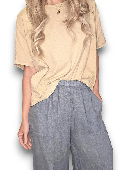 Grey Mini Button Linen Pants