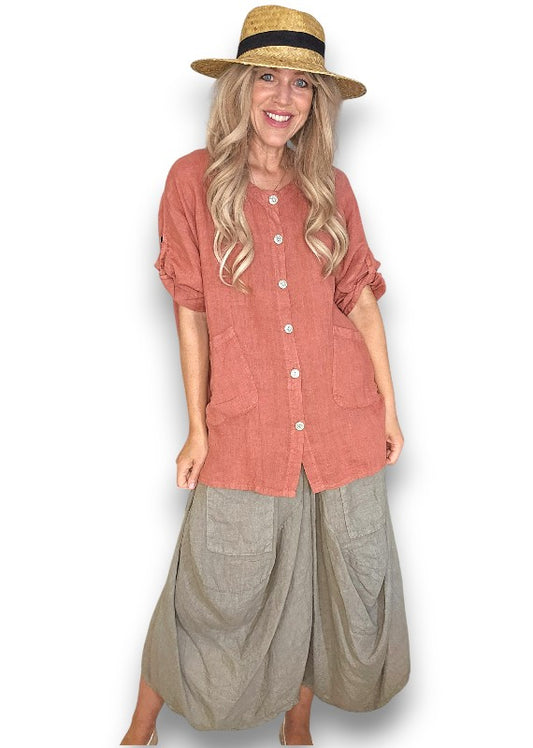 Brick Pearl Button Top