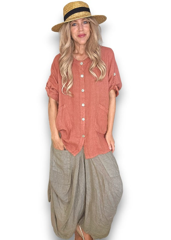 Brick Pearl Button Top