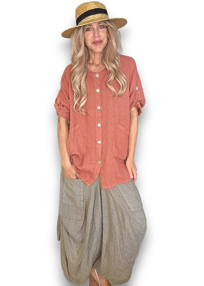 Brick Pearl Button Top