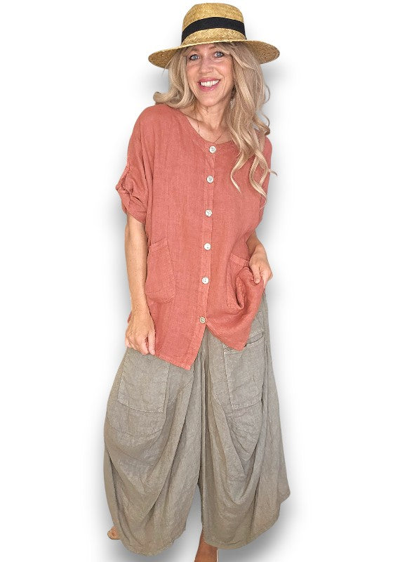 Brick Pearl Button Top