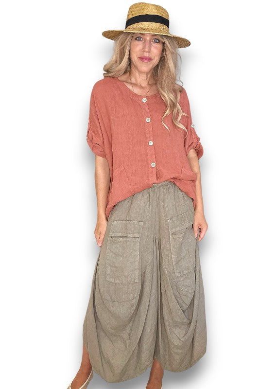 Brick Pearl Button Top