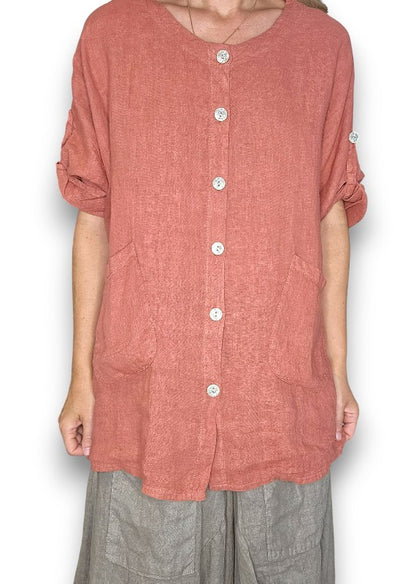 Brick Pearl Button Top