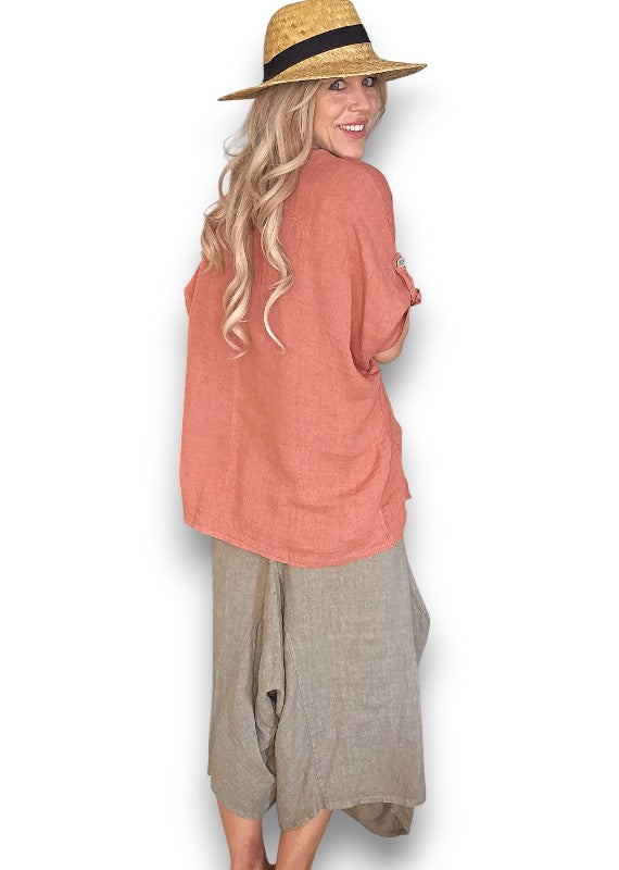 Brick Pearl Button Top