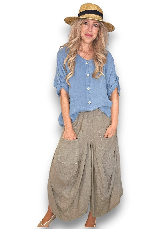 Petrol Pearl Button Top