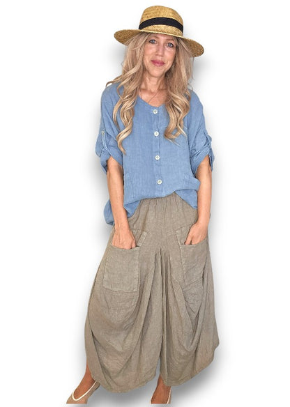 Petrol Pearl Button Top