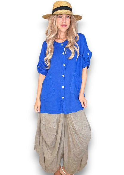 Cobalt Pearl Button Top