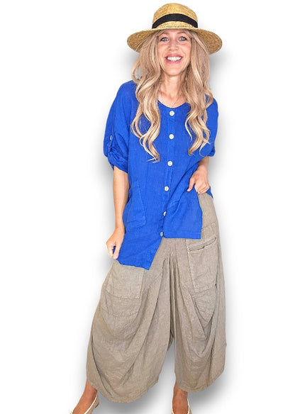 Cobalt Pearl Button Top