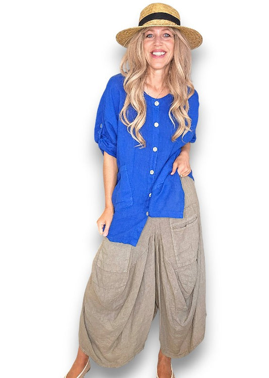 Cobalt Pearl Button Top