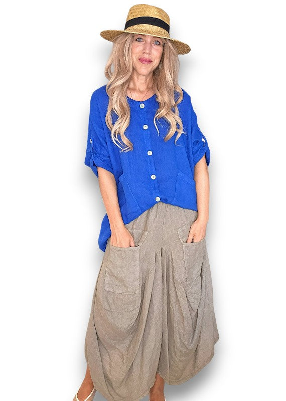 Cobalt Pearl Button Top