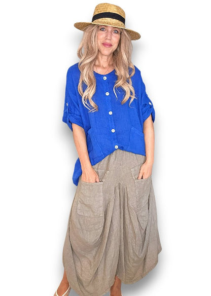 Cobalt Pearl Button Top