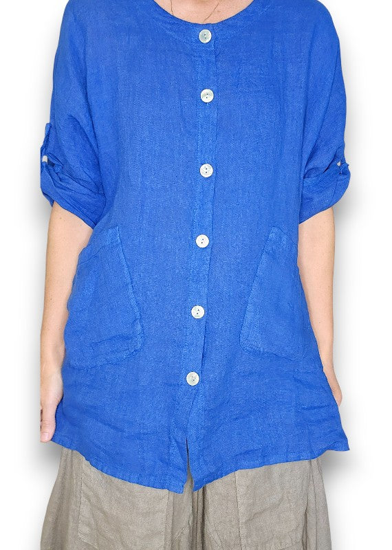 Cobalt Pearl Button Top