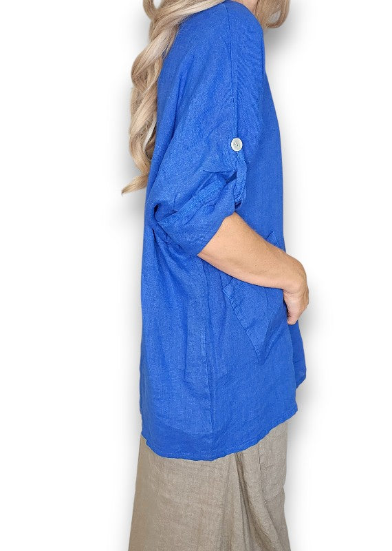 Cobalt Pearl Button Top