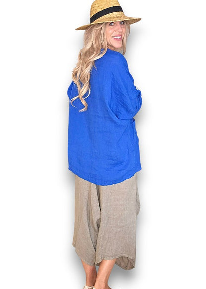 Cobalt Pearl Button Top
