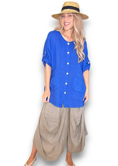 Cobalt Pearl Button Top