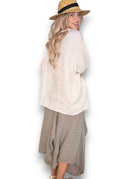 Beige Pearl Button Top