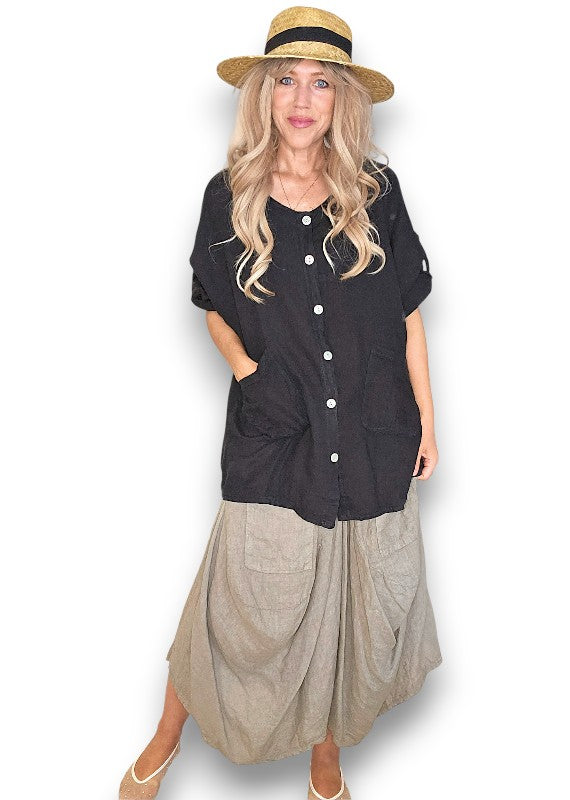 Black Pearl Button Top