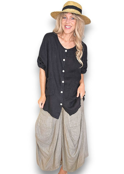Black Pearl Button Top