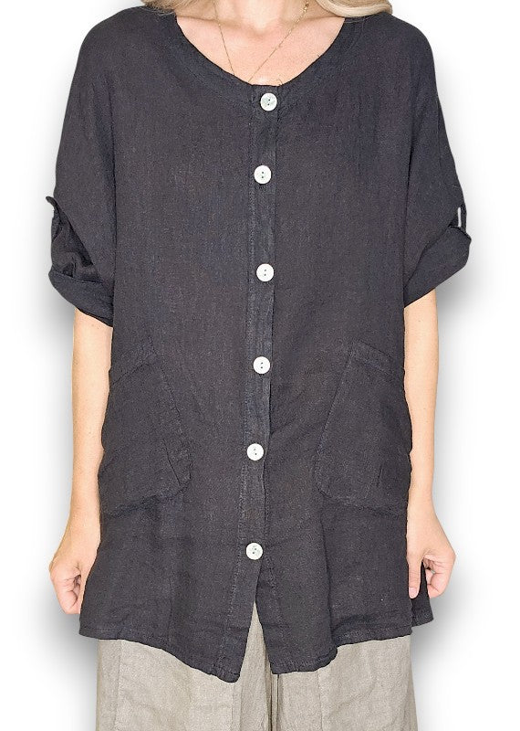 Black Pearl Button Top