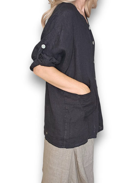 Black Pearl Button Top