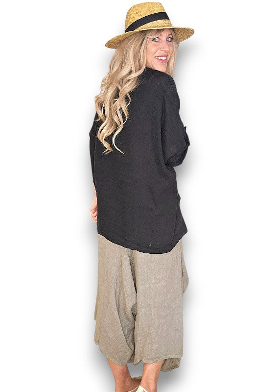 Black Pearl Button Top