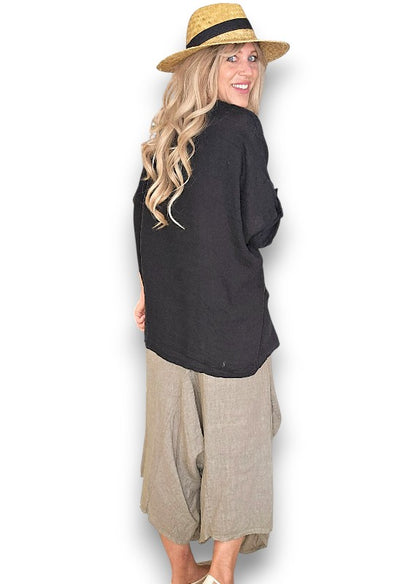 Black Pearl Button Top